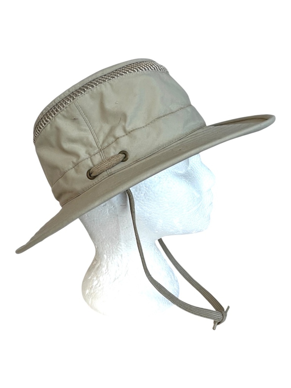 tilley Airflo Hat Nylon 3" Brim Green Size 7 5/8 Chin Strap Model LTM5